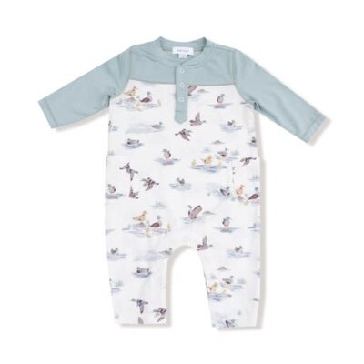 Angel Dear Migrating Mallards Romper W/ Contrast Sleeves