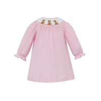 Petit Bebe Puppies Girl's Pink Knit Check Bishop L/S