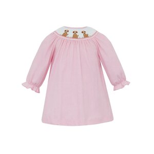 Petit Bebe Puppies Girl's Pink Knit Check Bishop L/S