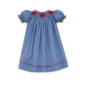 Anavini Apple Girls Royal Blue Gingham Bishop S/S