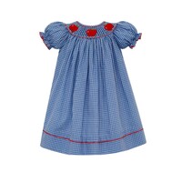 Anavini Apple Girls Royal Blue Gingham Bishop S/S