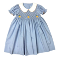 Delaney Pumpkins Blue Gingham Smocked Front Dress