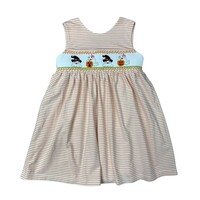 Delaney Ghost Orange/White Smocked Back Wrap Jumper Dress