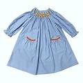 Delaney Pumpkins Blue Gingham Smocked Bishop