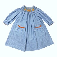 Delaney Pumpkins Blue Gingham Smocked Bishop