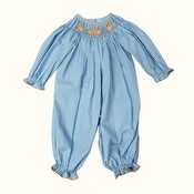 Delaney Pumpkins Blue Gingham Smocked Bishop Romper