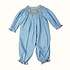 Delaney Pumpkins Blue Gingham Smocked Bishop Romper