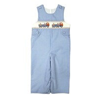 Delaney Pumpkin Truck Blue Gingham Smocked Long Jon Jon