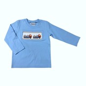 Delaney Pumpkin Truck Blue Gingham Smocked LS Shirt