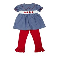 Delaney Red Apples Navy Gingham Smocked Legging Set