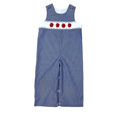 Delaney Red Apples Navy Gingham Smokced Long Jon Jon