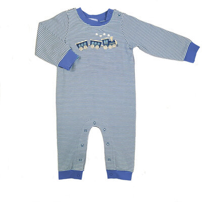 Ishtex Textile Products, Inc Train Boy's Romper Blue Stripe