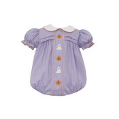 Anavini Halloween Purple Gingham Girls Short Bubble W/ Orange Trim SS