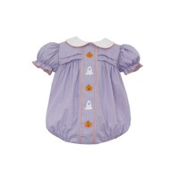 Anavini Halloween Purple Gingham Girls Short Bubble W/ Orange Trim SS