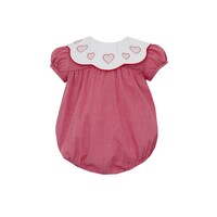 Anavini Valentine Day Red Gingham Girls Short Bubble W/ Scalloped Collar