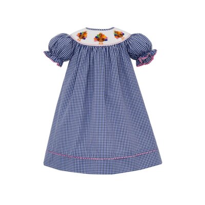 Anavini Turkey Girls Navy Blue Gingham Bishop w/ Insert SS