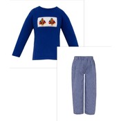 Anavini Turkey Boys Royal Blue Knit Boys L/S Shirt w/ Navy Blue Pant Set