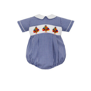 Anavini Turkey Boys Navy Blue Gingham Boys Bubble S/S