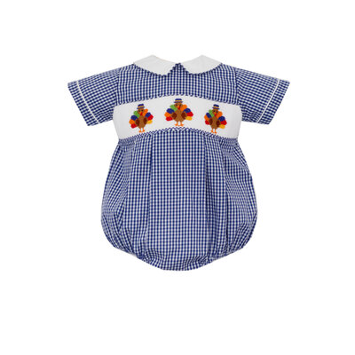 Anavini Turkey Boys Navy Blue Gingham Boys Bubble S/S