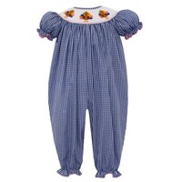 Anavini Turkey Girls Navy Blue Gingham Long Bishop Bubble w/ Insert SS