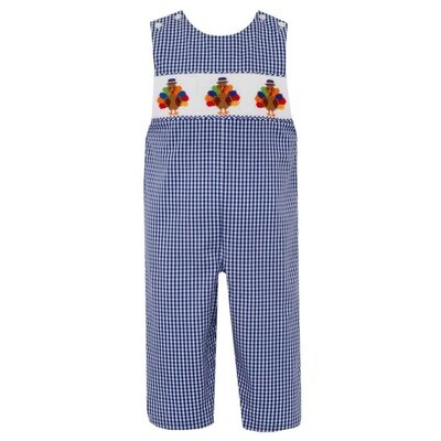 Anavini Turkey Boys Navy Blue Gingham Boys Long Jon Jon