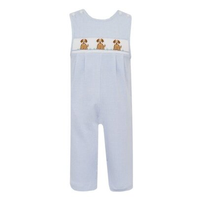 Petit Bebe Puppies Boys Blue Knit Check Boy Long Jon Jon