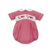 Anavini Valentines Planes Boys Red Gingham Short Bubble w/ LS