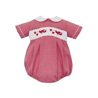 Anavini Valentines Planes Boys Red Gingham Short Bubble w/ LS