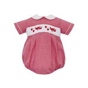 Anavini Valentines Planes Boys Red Gingham Short Bubble w/ LS