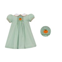 Anavini Pumpkin Patch Girls Green & Blue Check Float Dress