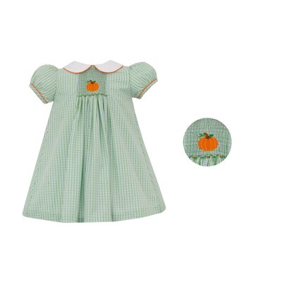 Anavini Pumpkin Patch Girls Green & Blue Check Float Dress