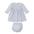 Kissy Kissy Ribbon Stripe Bouquets Lt Blue Smocked Print Dress Set