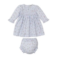 Kissy Kissy Ribbon Stripe Bouquets Lt Blue Smocked Print Dress Set