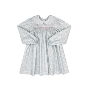 Snow Kissed Floral Corduroy w/Pink Smocking Michelle Dress