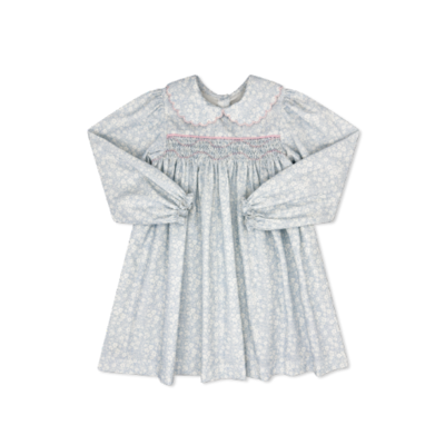Snow Kissed Floral Corduroy w/Pink Smocking Michelle Dress