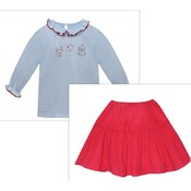 Remember Nguyen Christmas Blue Emma Blouse/Red Cord Skirt Set
