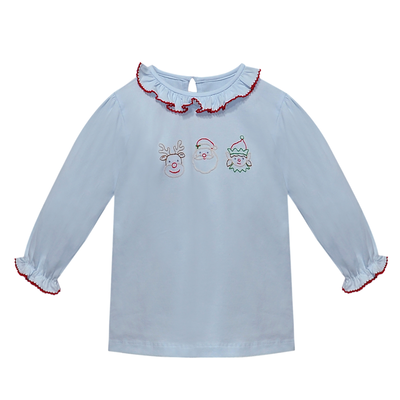 Remember Nguyen Christmas Blue Emma Blouse/Red Cord Skirt Set