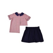 Funtasia, Too Red and Navy Plaid Pleat Front Shirt and Short Set