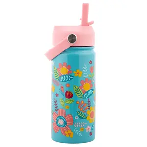 Stephen Joseph Insulated Stainless Bottle w/Handle- Turquoise Floral