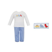 Petit Bebe Dinosaurs Blue Knit Stripe Pant Set