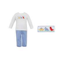 Petit Bebe Dinosaurs Blue Knit Stripe Pant Set