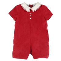 Luli & Me Red Cord Stitches Collar Romper