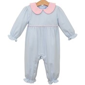 Trotter Street Kids Katherine Romper - Light Blue Stripe/Light Pink