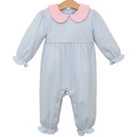 Trotter Street Kids Katherine Romper - Light Blue Stripe/Light Pink