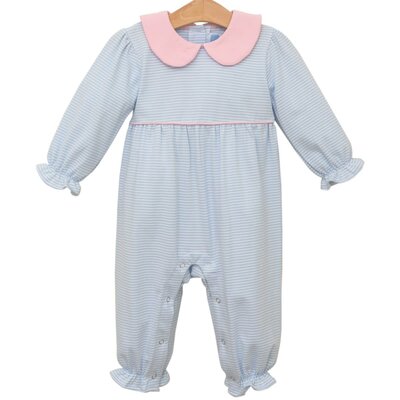 Trotter Street Kids Katherine Romper - Light Blue Stripe/Light Pink
