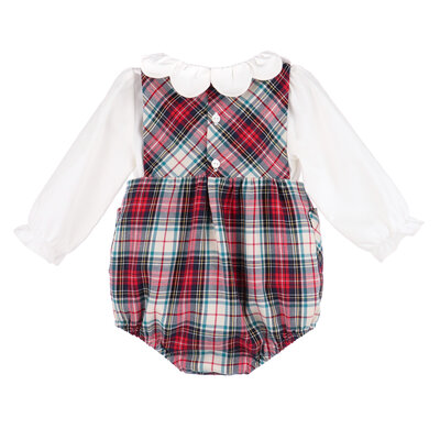 Sophie & Lucas Red Gingerbread Plaid Bow Overall