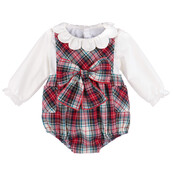 Sophie & Lucas Red Gingerbread Plaid Bow Overall
