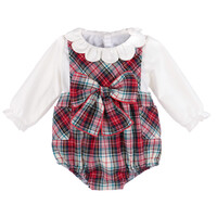 Sophie & Lucas Red Gingerbread Plaid Bow Overall