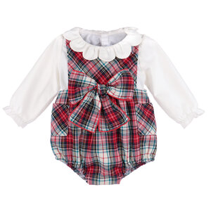 Sophie & Lucas Red Gingerbread Plaid Bow Overall