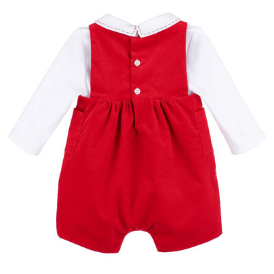 Sophie & Lucas Red Holly Jolly Velvet Boy Overall
